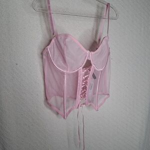 Chic Pink Mesh Corset Bra